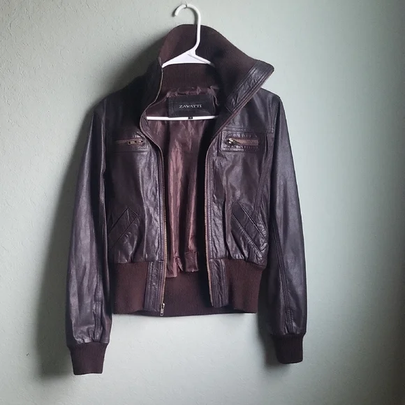 ZAVATTI Women's Brown 100% Genuine Leather Jacket Size M - Picture 4 of 13